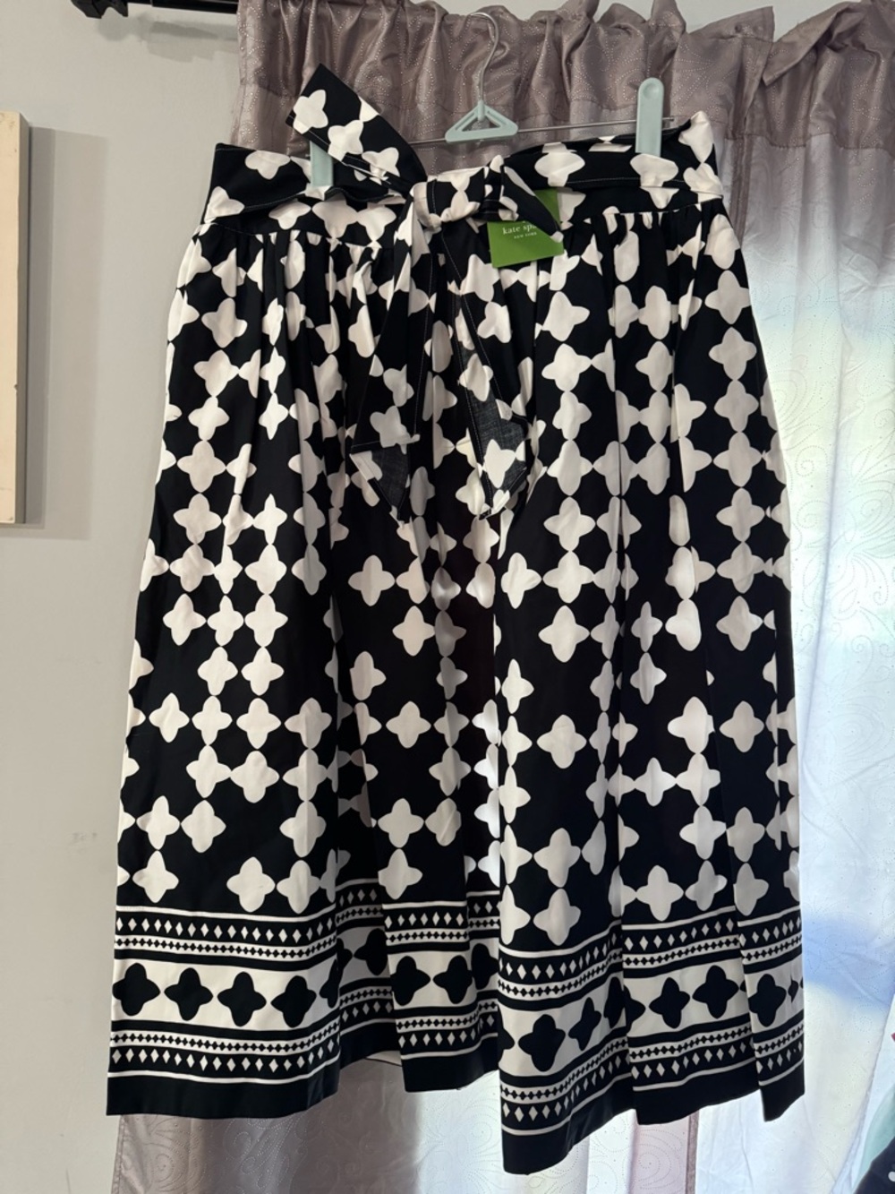 kate spade Black and White Geometric Tie-Waist Midi Skirt